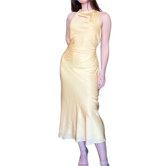 Quince Washable Stretch Silk High Neck Midi Dress Butter Yellow Large NWT - Picture 6 of 16